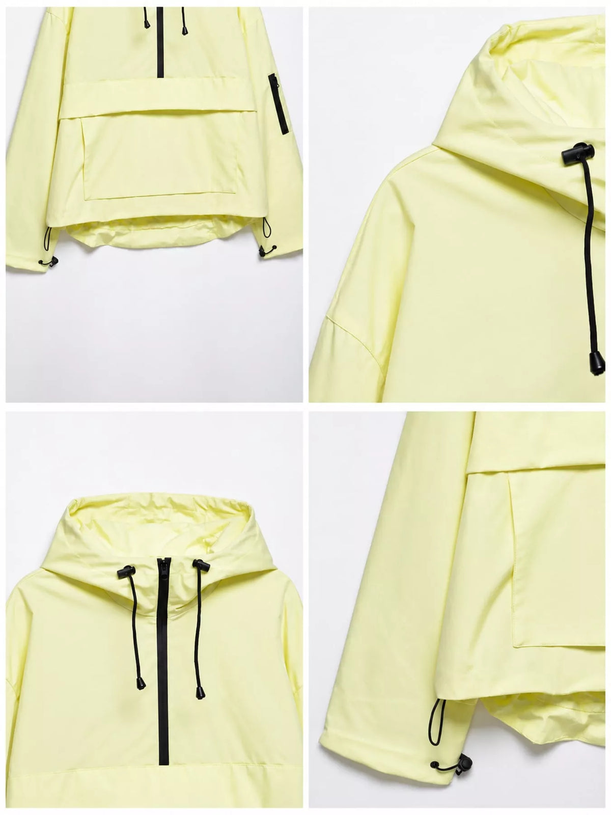 Half-Zip Hooded Anorak Jacket — garment construction details