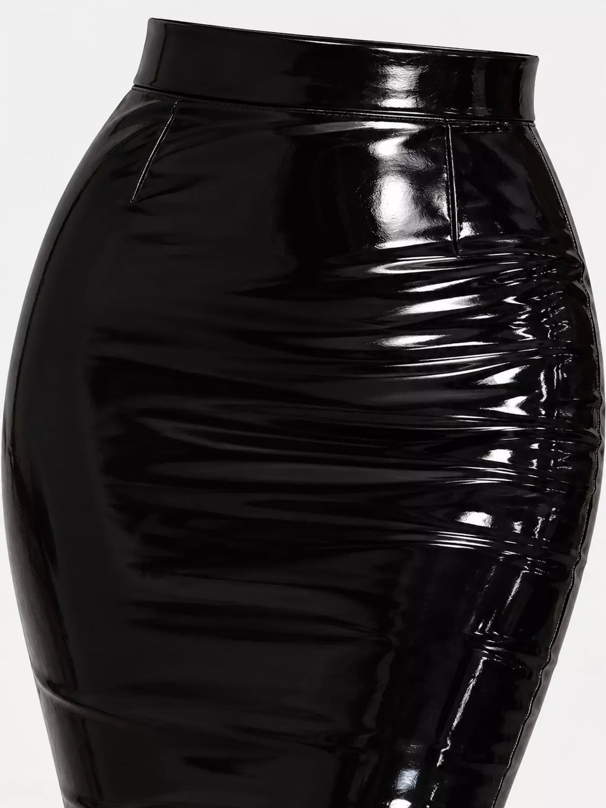 High-Waisted Glossy Faux Leather Pencil Skirt — garment construction details