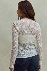 Trendsi SO ME Lace Long Sleeve 3d Effect Floral Layering Top -