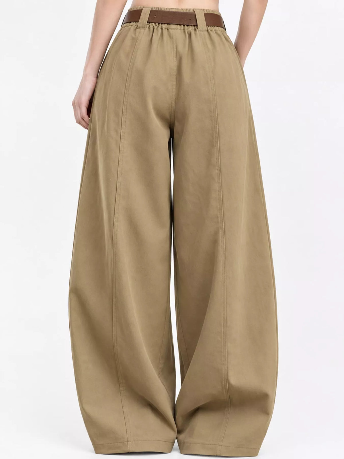 Khaki wide-leg pants, back view