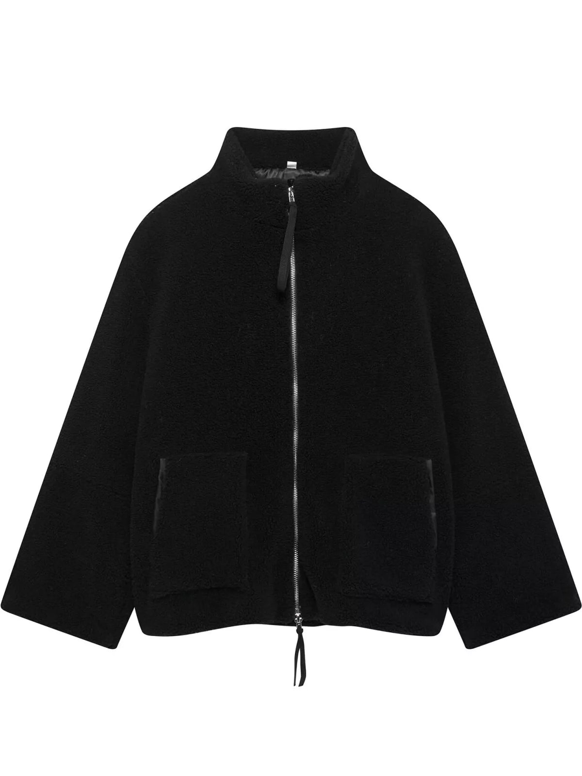 Black oversized sherpa fleece zip-up jacket