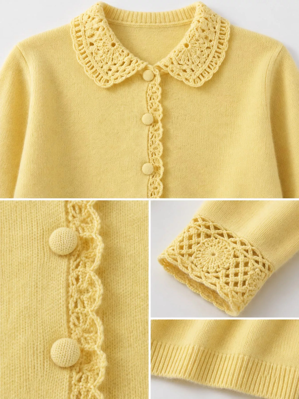 Lace-collar cardigan, yellow detail collage