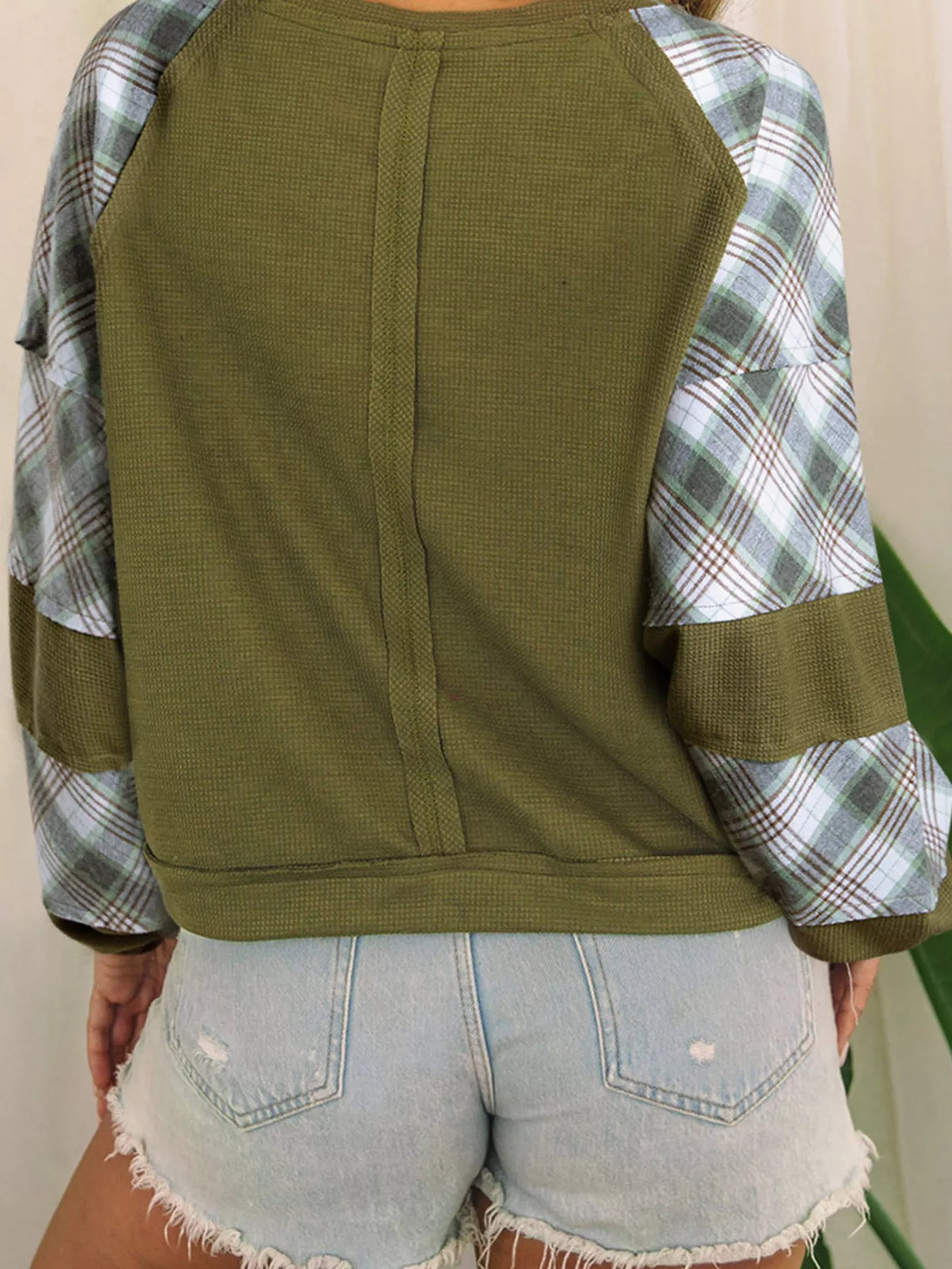 Duck Applique Plaid Waffle Knit T-Shirt, back view