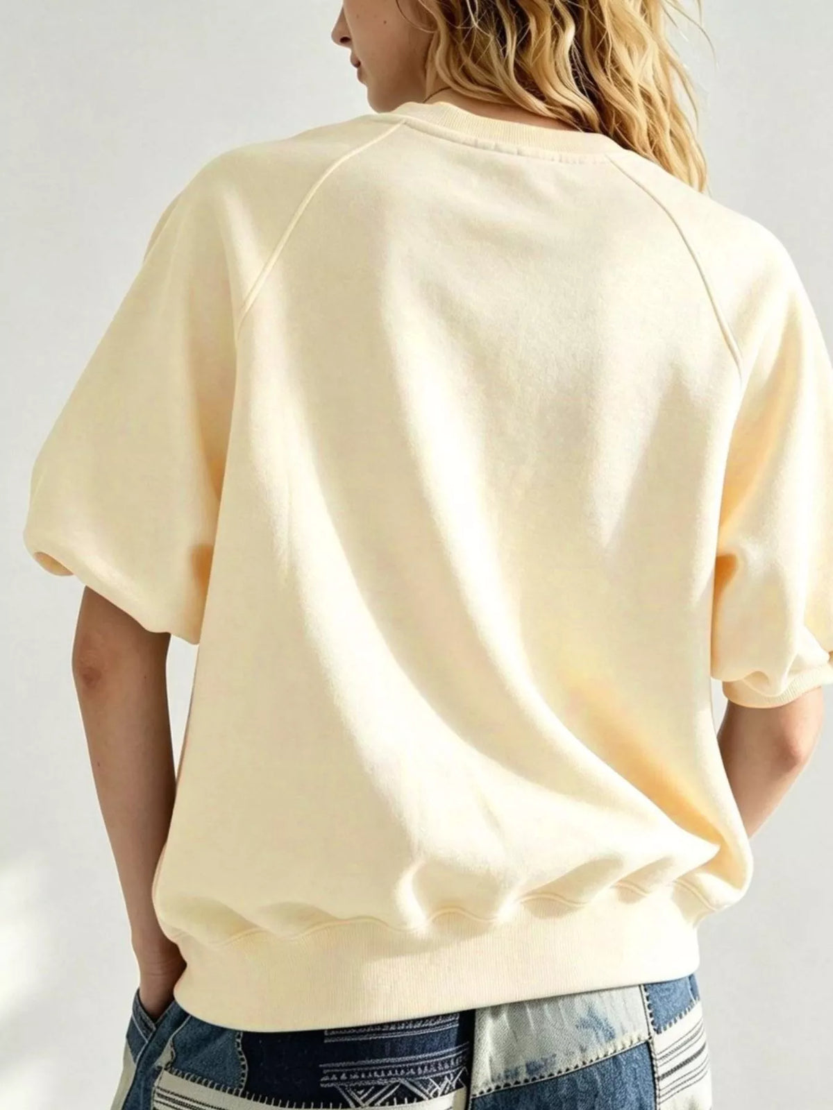 Women's Raglan Short-Sleeve Sweatshirt in cream — back view
