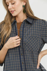 Trendsi Umgee Plaid Button Down Oversized Shirt Dress -