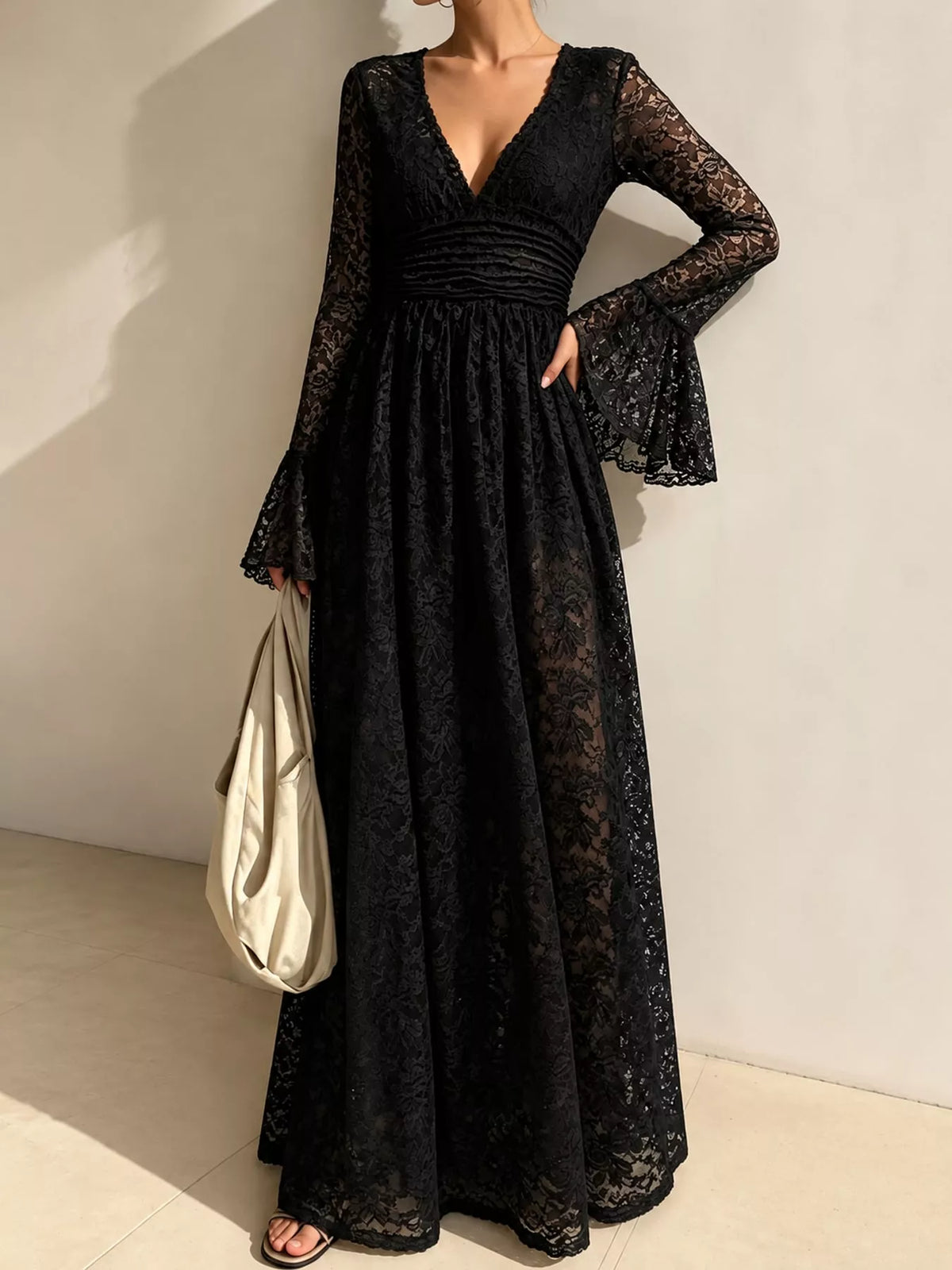 Lace maxi dress, black front
