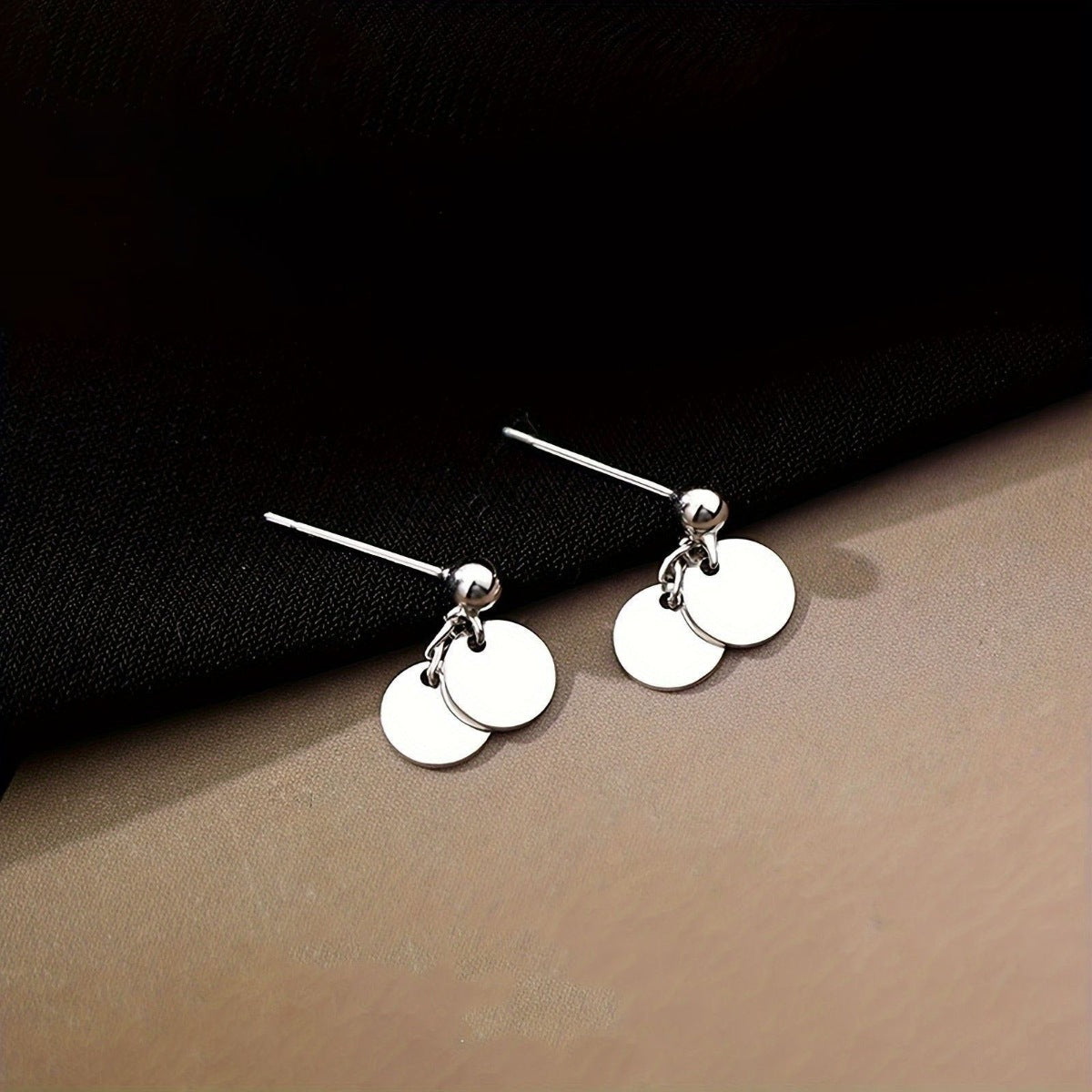 Trendsi 925 Sterling Silver Round Piece Drop Earrings -