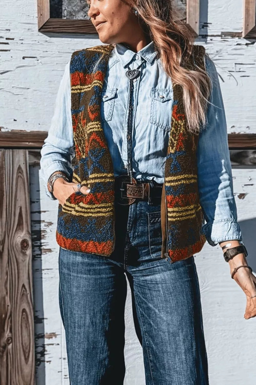 Trendsi Patterned Fleece Vest Coat -