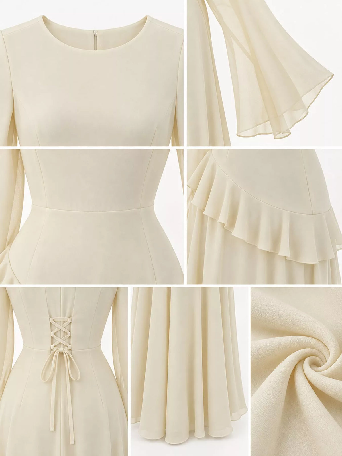 Ivory ruffled flare sleeve maxi dress, detail view