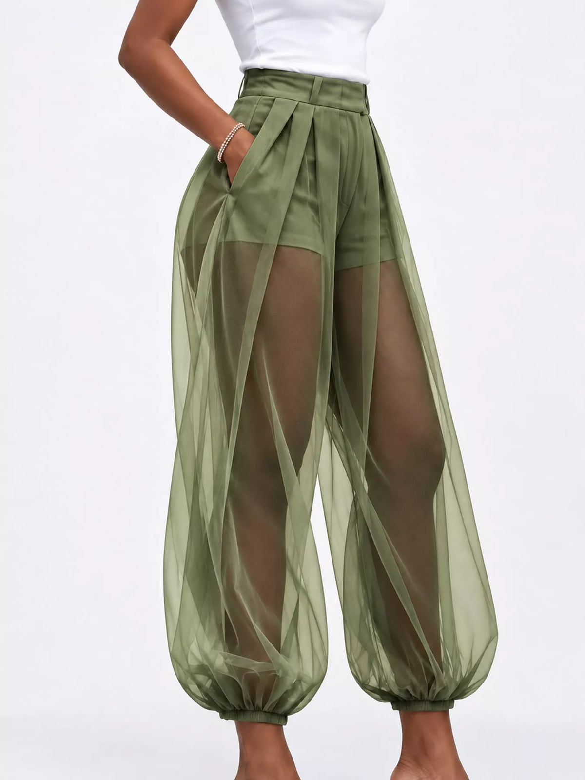 High-Waisted Sheer Tulle Balloon Pants — side view