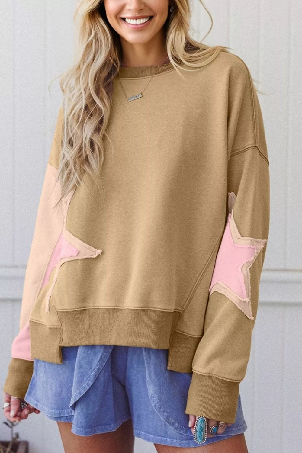 Trendsi Star Patch Crew Neck Sweatshirt -
