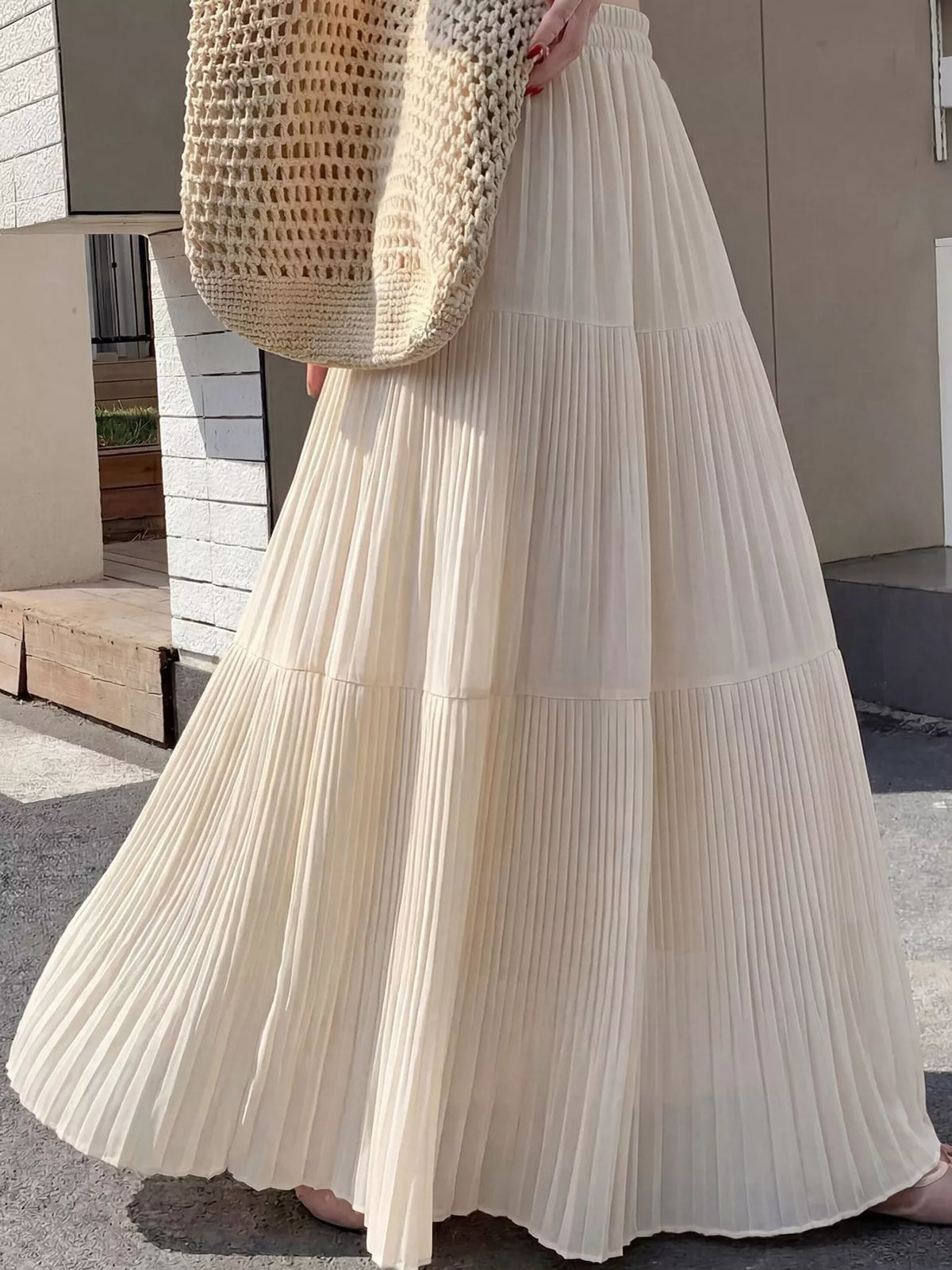 High-Waisted Tiered Pleated Maxi Skirt, side view