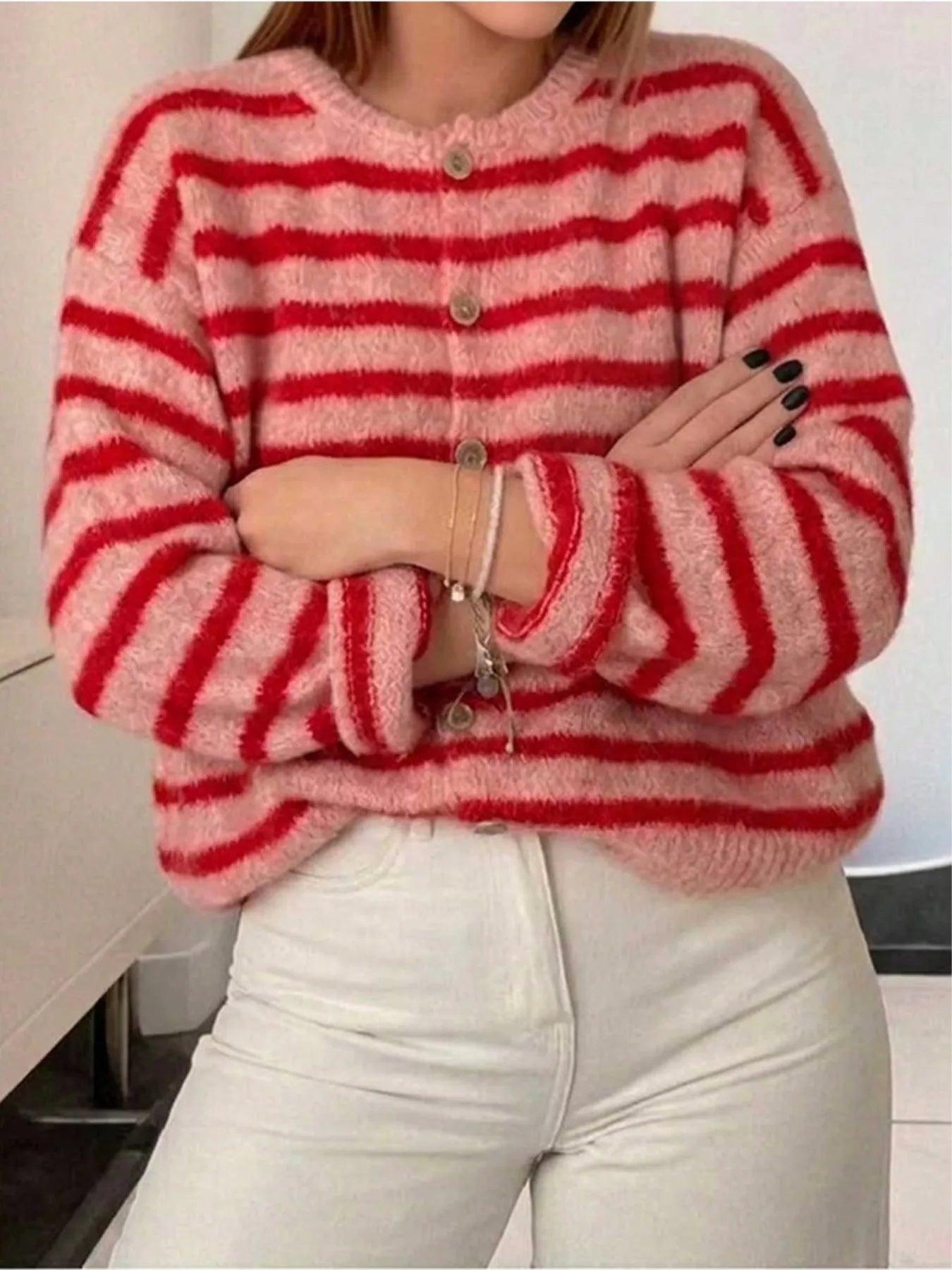 Trendsi Striped Button-Down Cardigan -