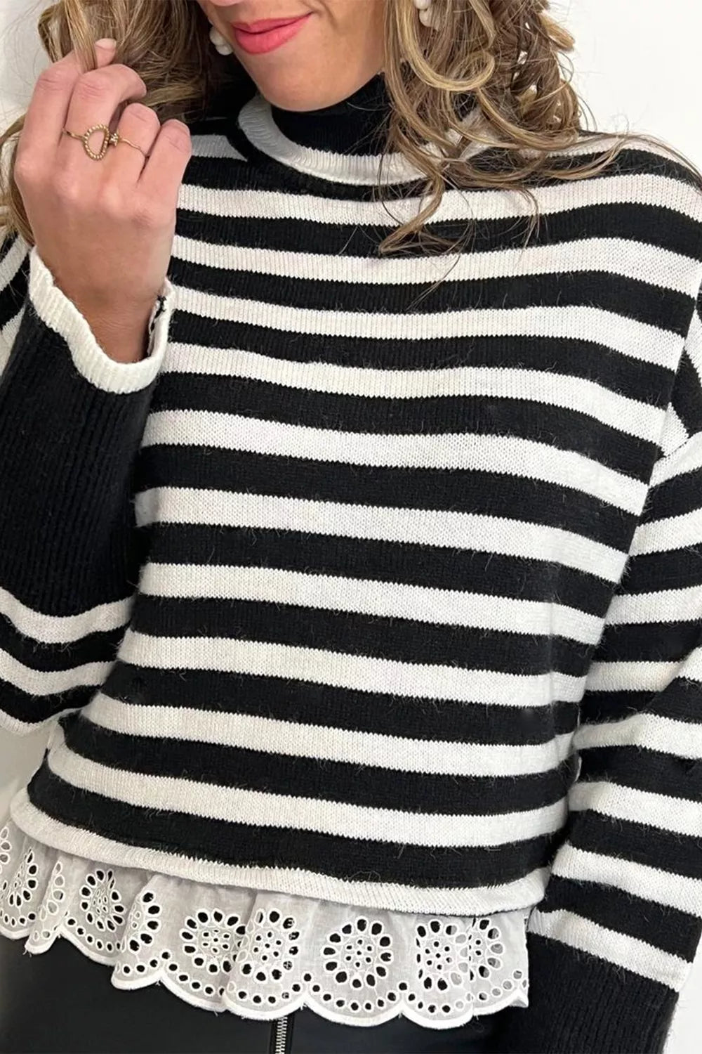Women's Striped Ruffle-Trim Sweater — alternate product view