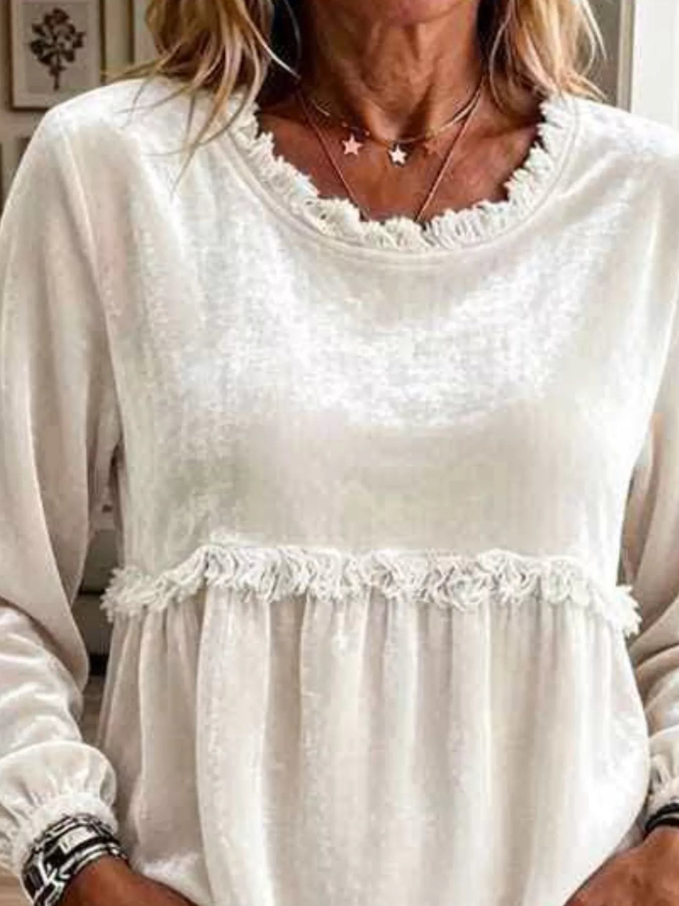Trendsi Fringed Hem Long Sleeve T-Shirt -