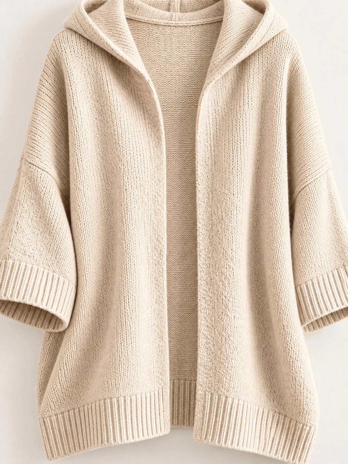 Hooded knit cardigan, beige detail