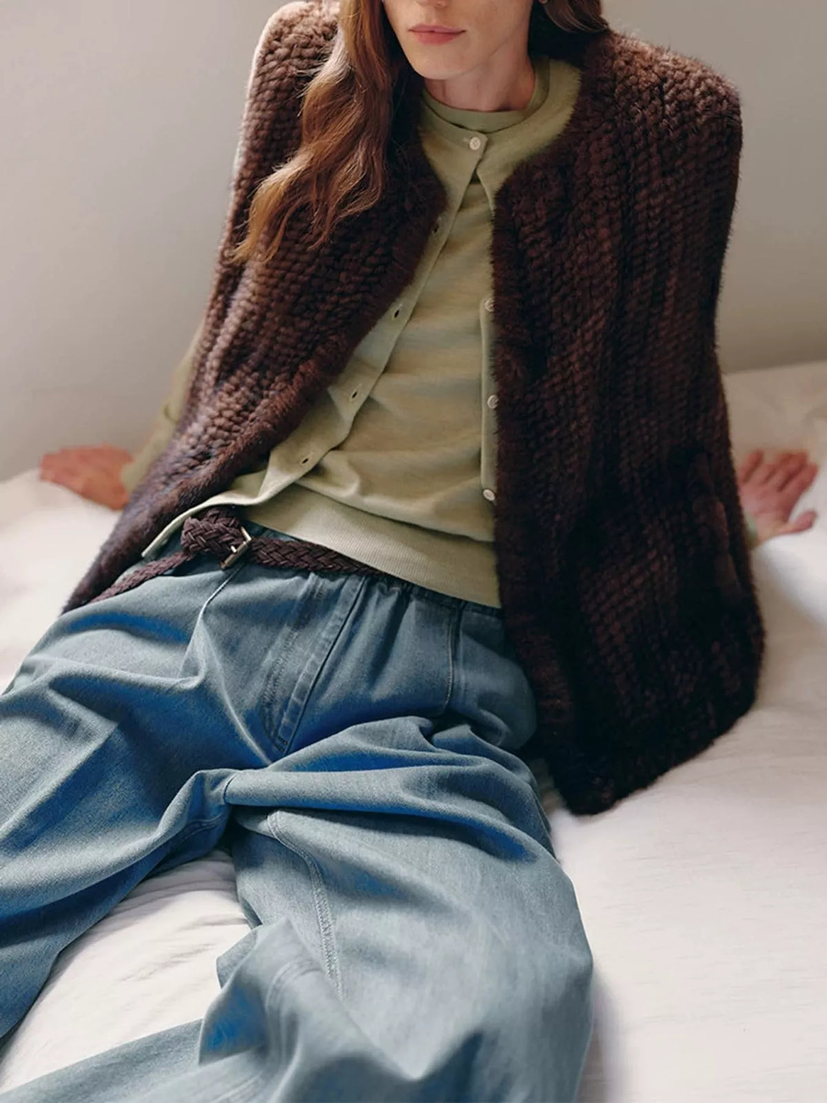 vest, front view on model