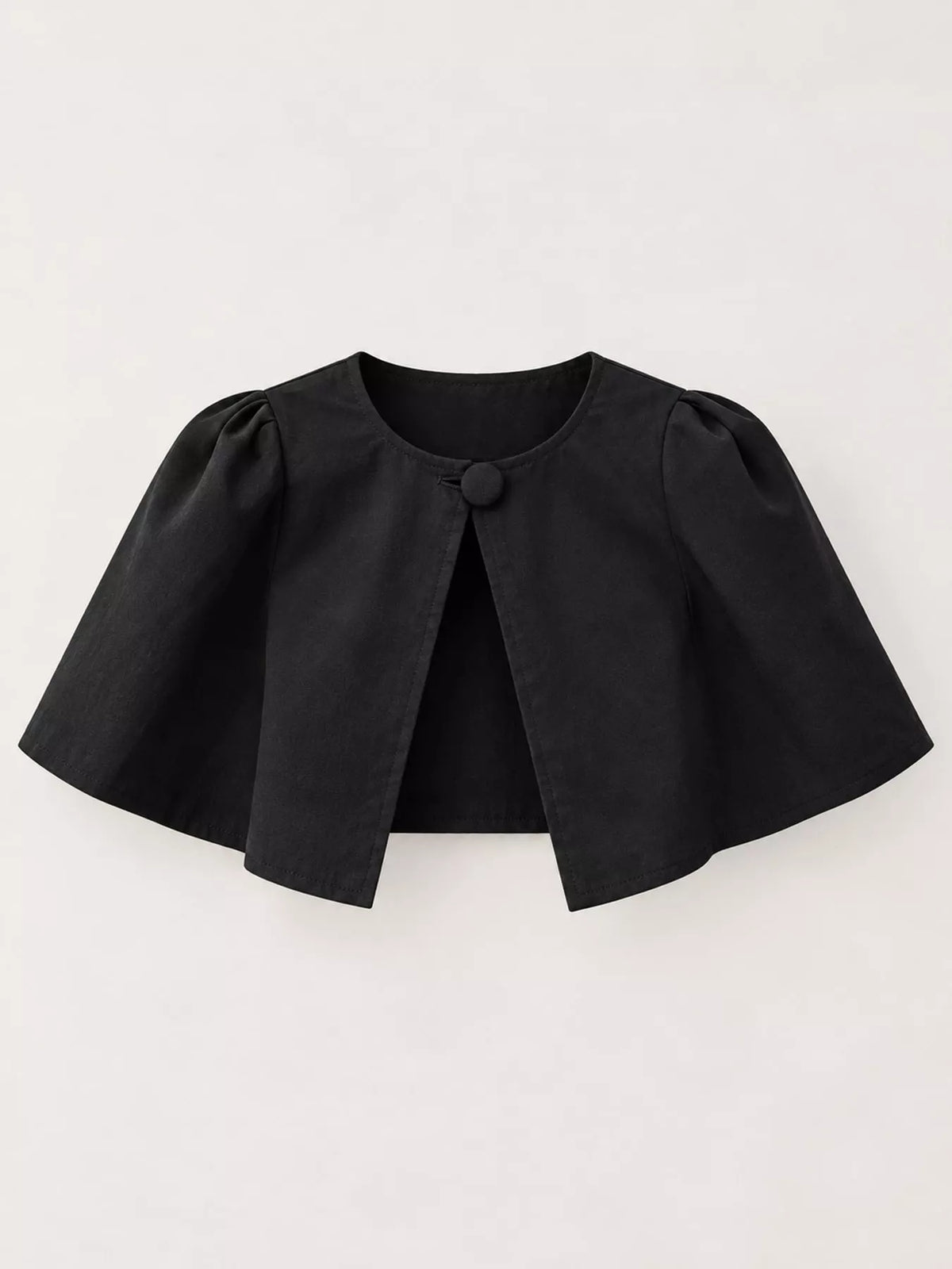Black single button closure cropped cape