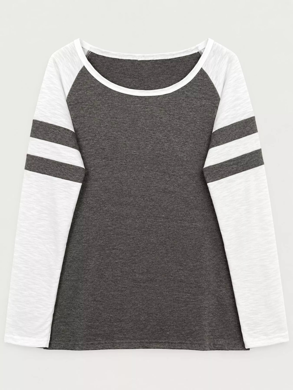 Gray color-block raglan sleeve striped t-shirt