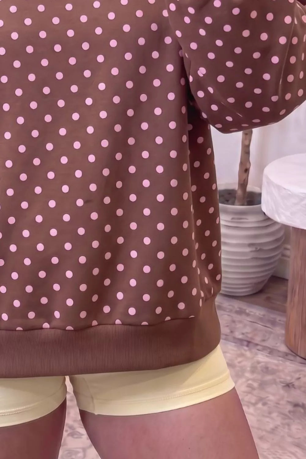 Brown polka dot mock neck sweatshirt