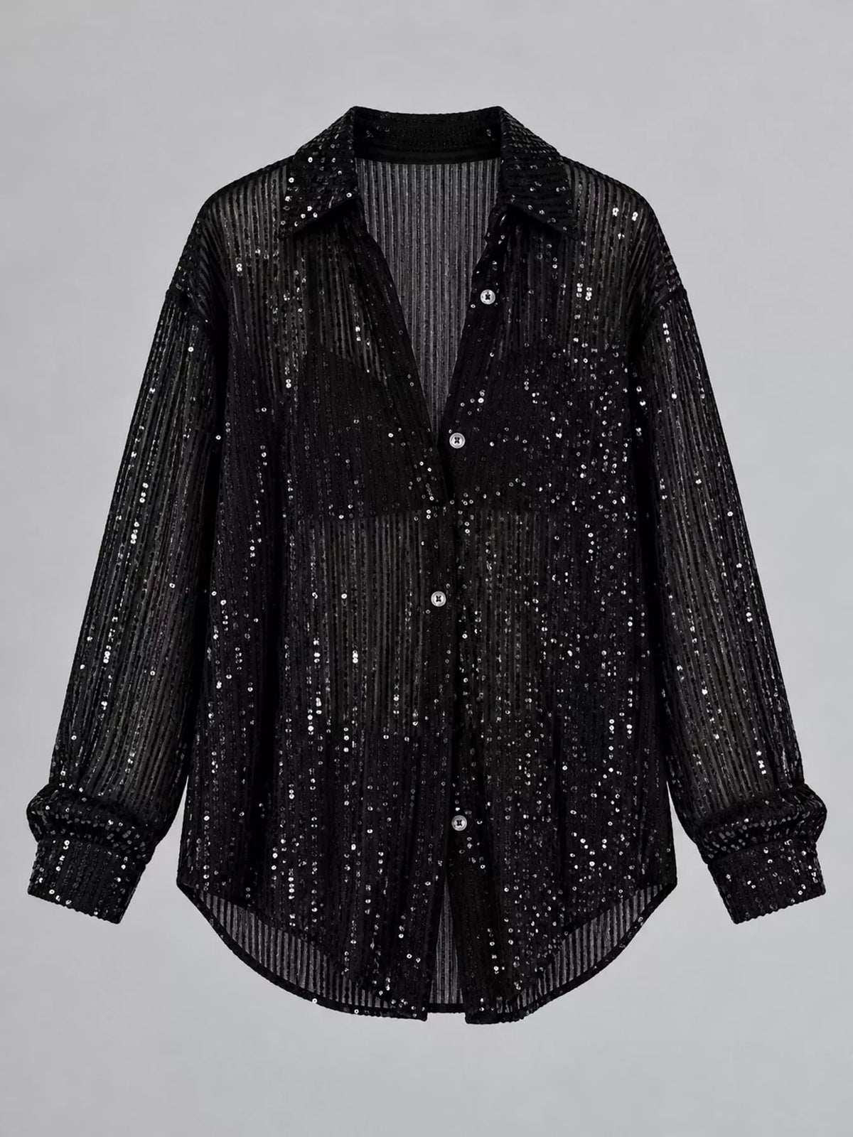Black sequin button up long sleeve shirt
