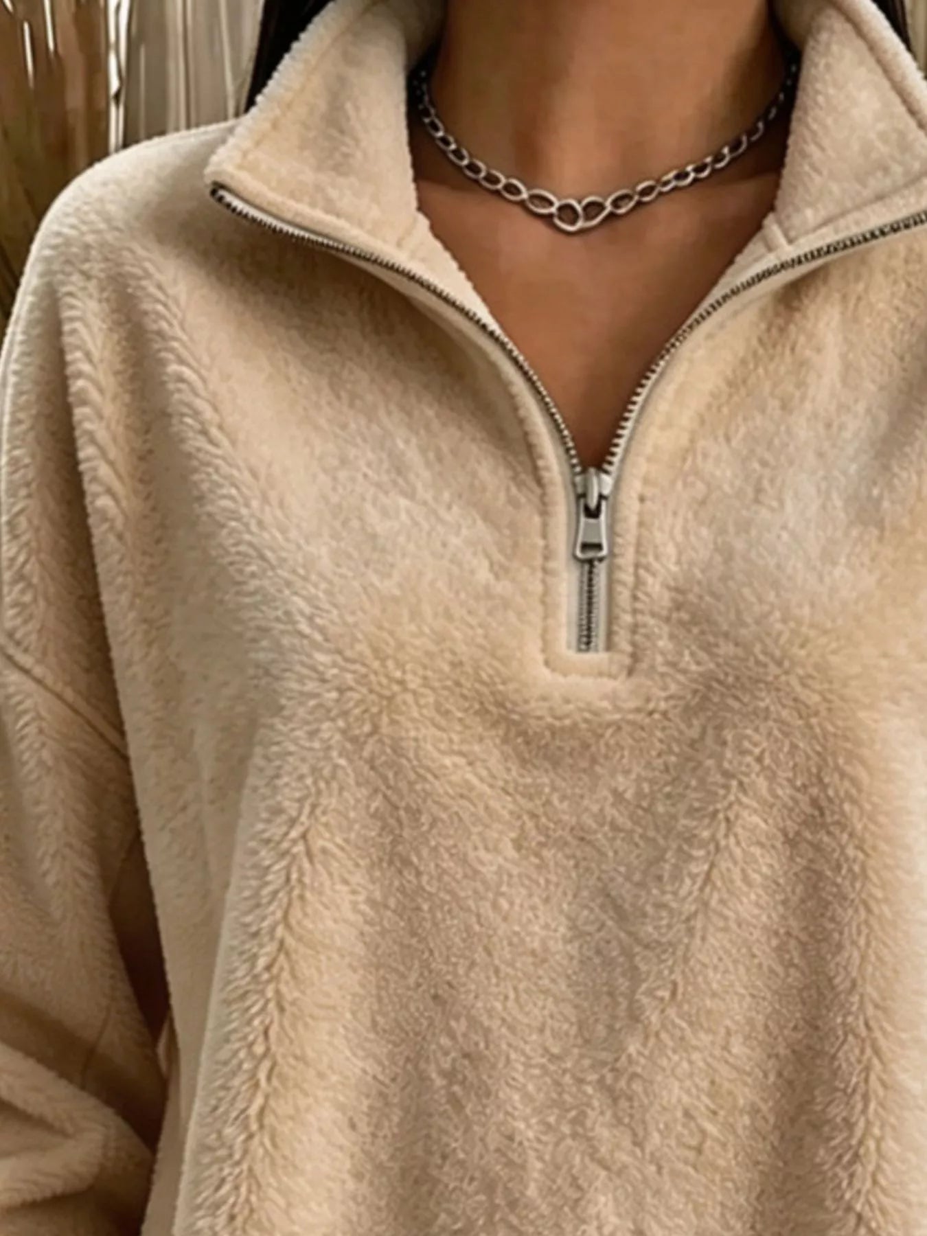 Trendsi Full Size Quarter-Zip Fleece Sweatshirt Plus Size -