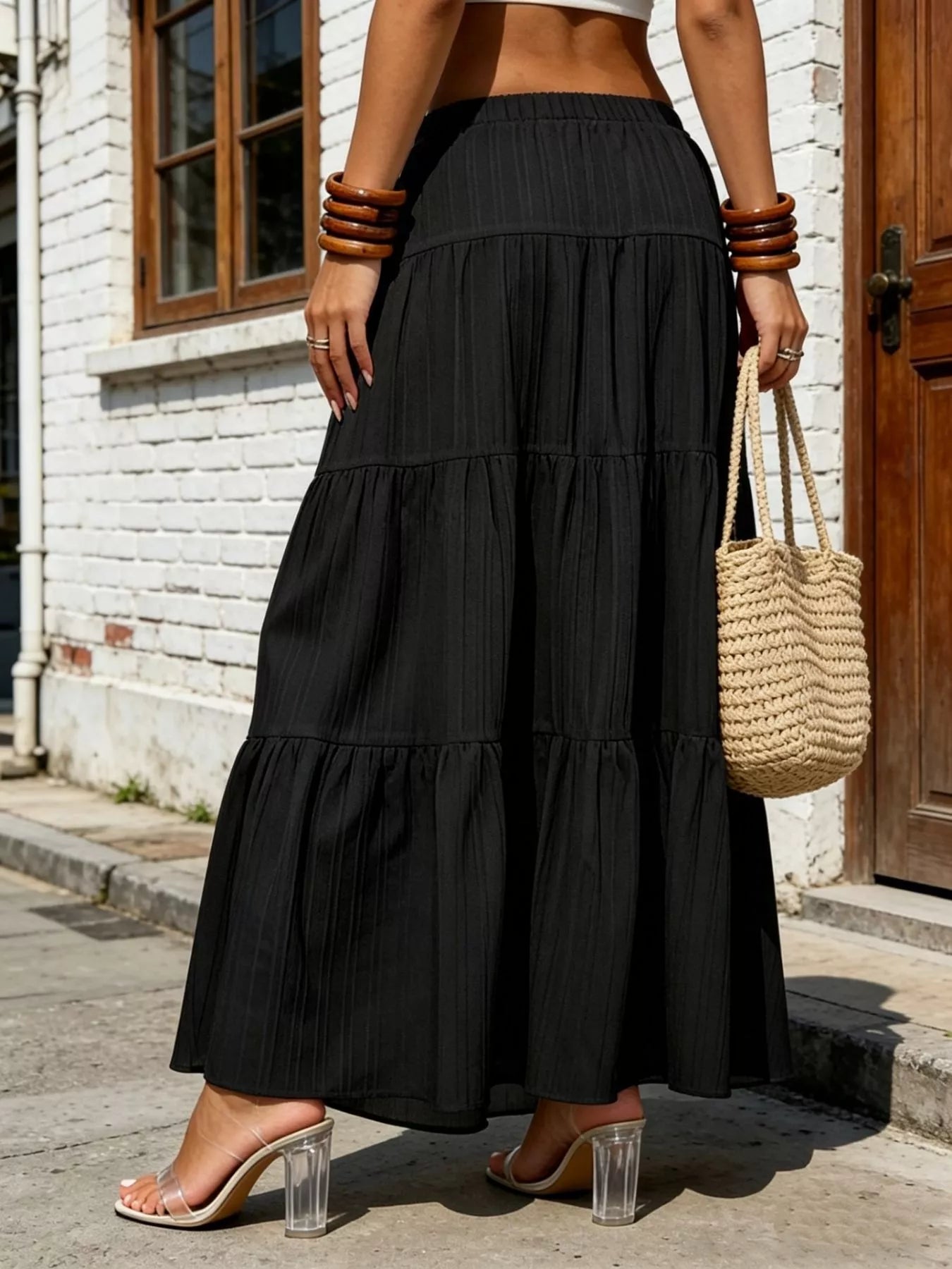 Trendsi Tiered Maxi Skirt with Drawstring Waist -
