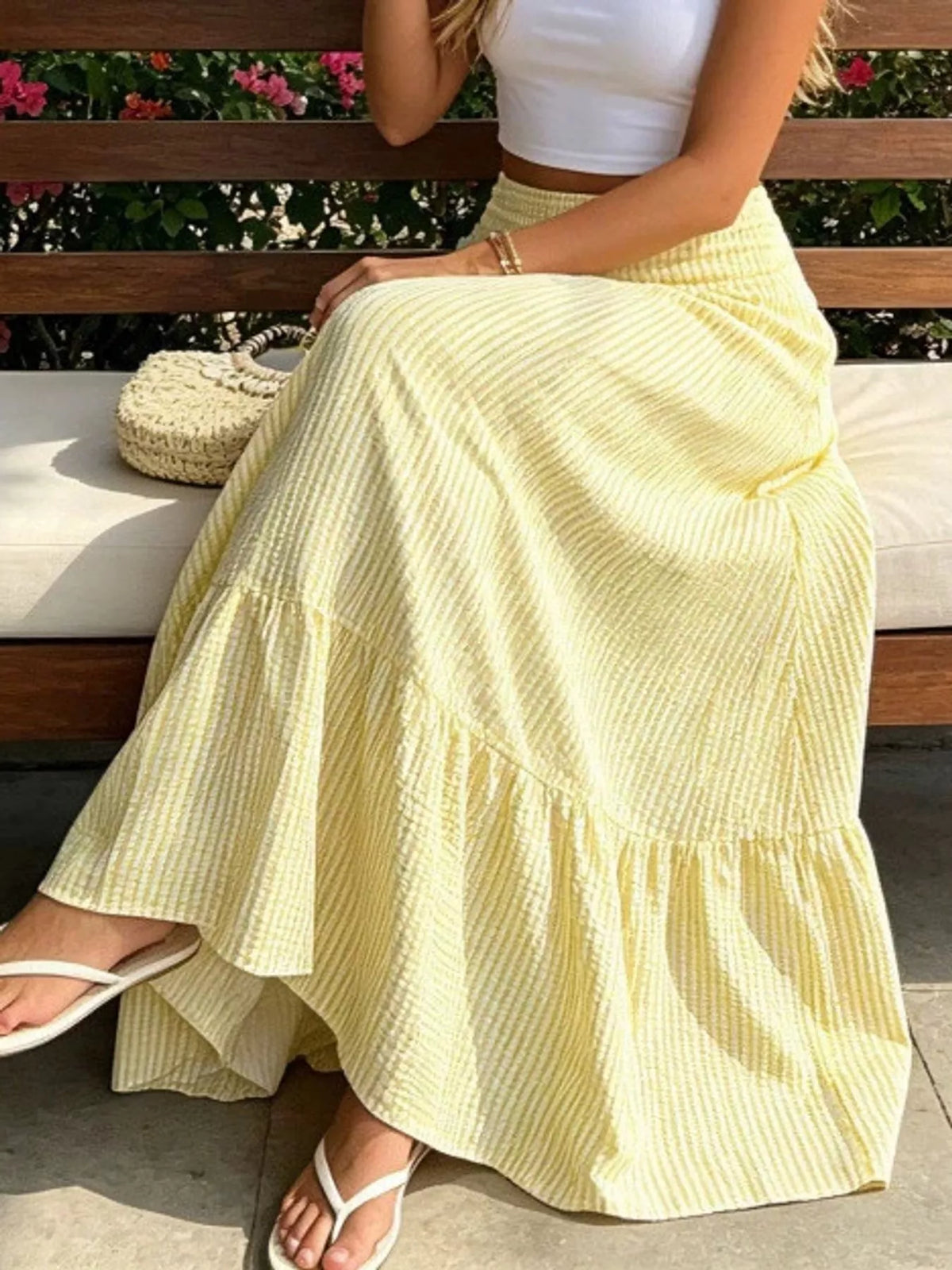 Yellow gingham maxi skirt with ruffled hem