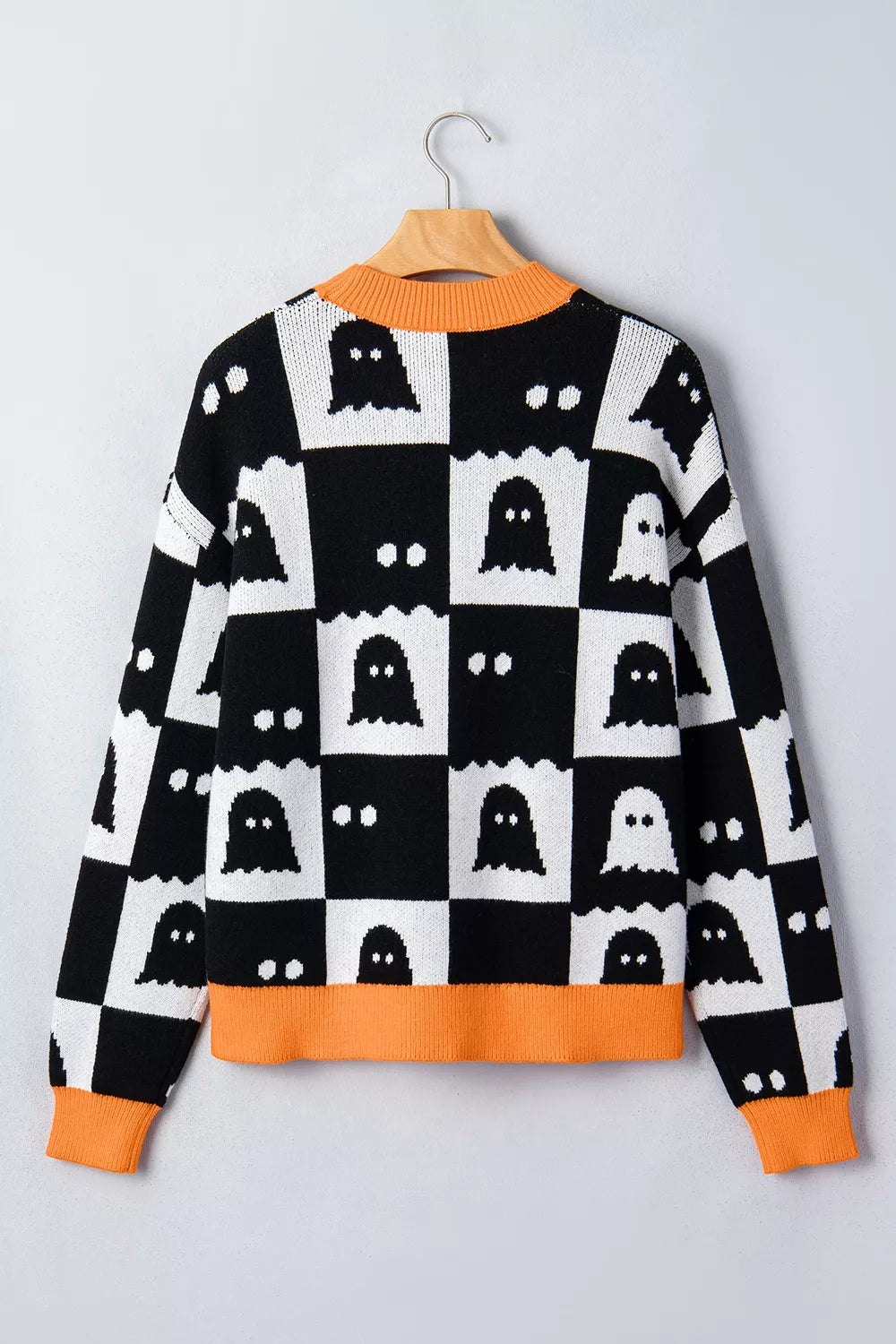 Trendsi Halloween Ghost Pattern Checkerboard Sweater -