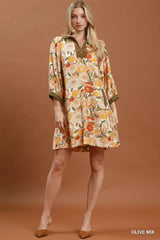 Trendsi Umgee Mix Floral Contrast Trim Shift Mini Dress -