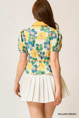 Trendsi Umgee Floral Print Puff Sleeve Cropped Blouse -