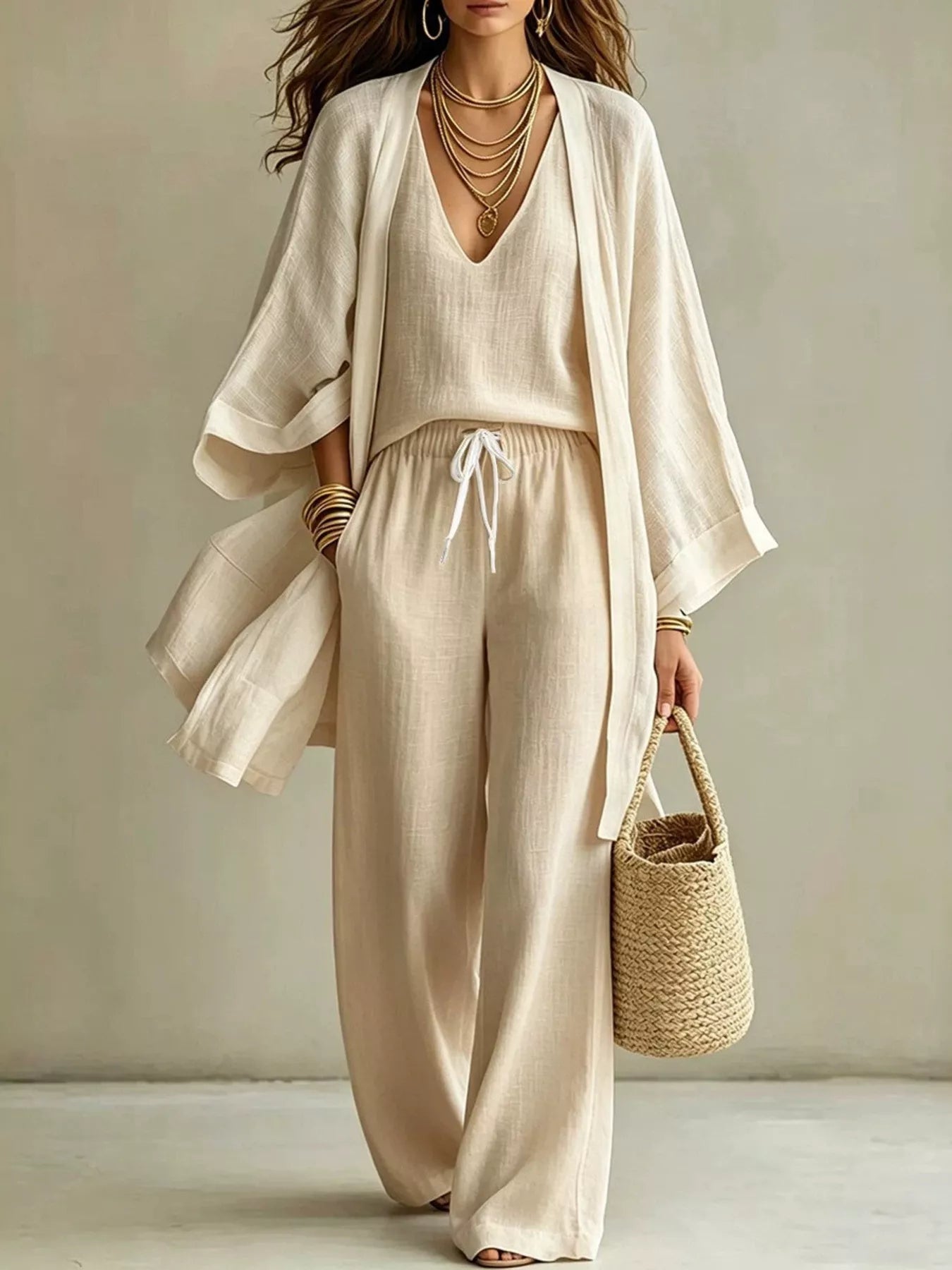 Trendsi Full Size V-Neck Tank & Cardigan and Pants Set Plus Size -