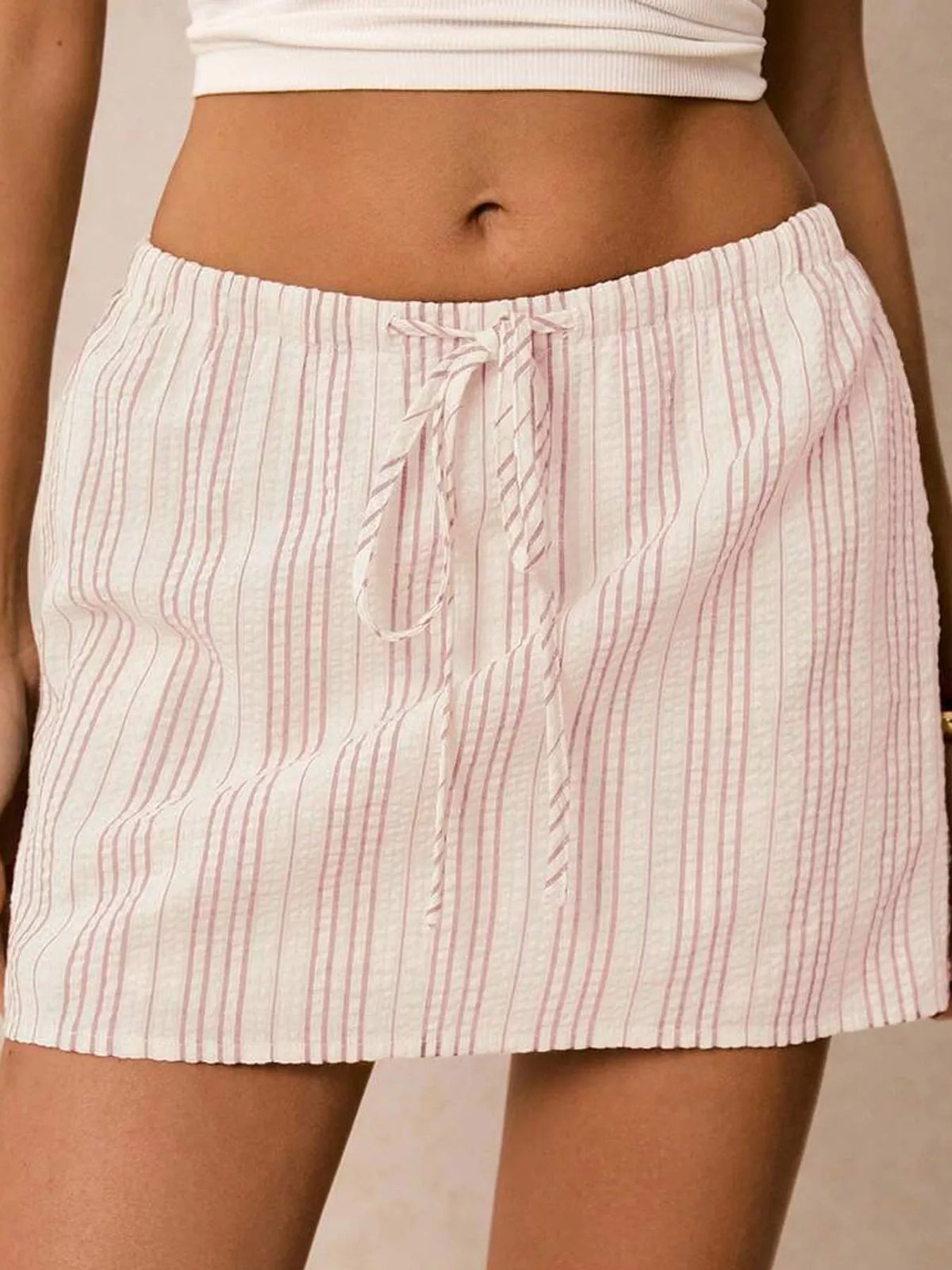 Striped skort, pink striped angled front