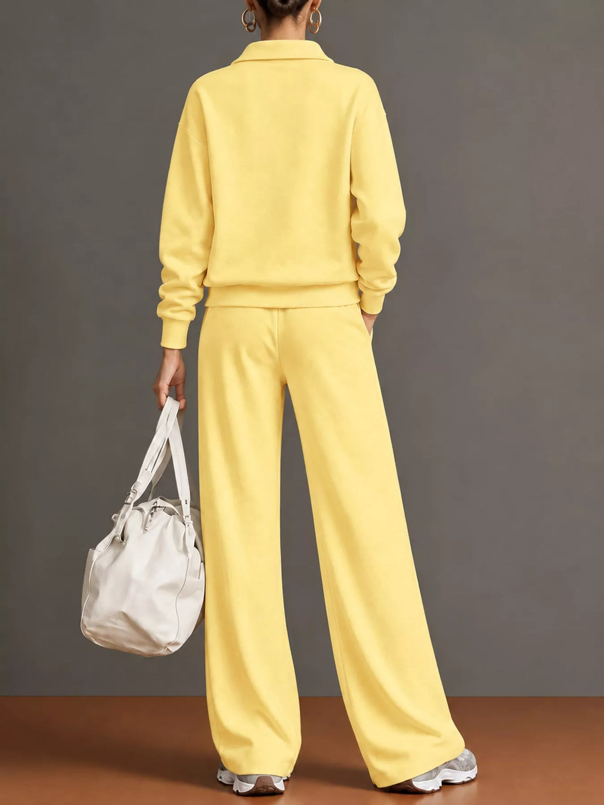 Half Zip Long Sleeve Top and Pants Set — back view
