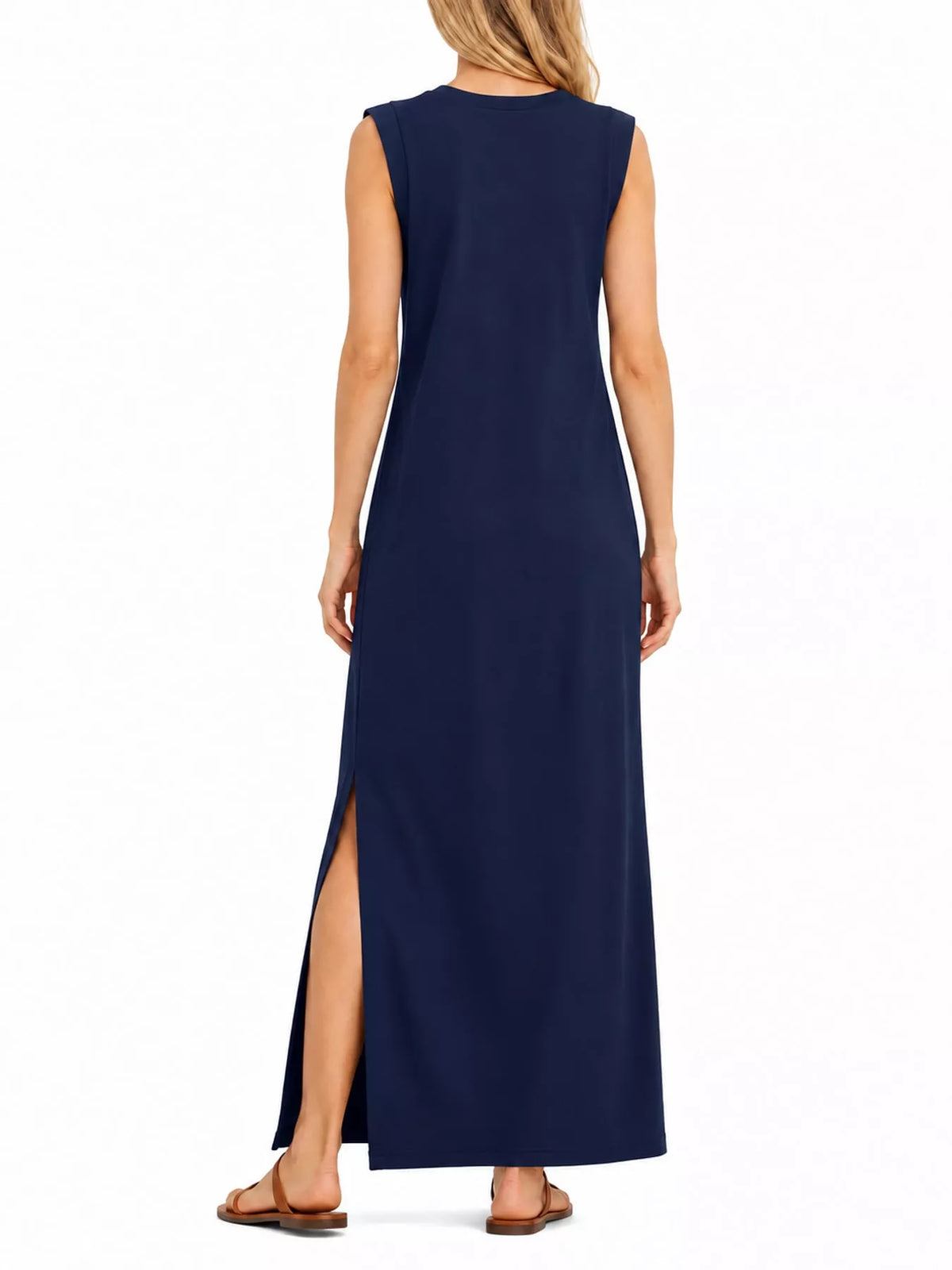 Round neck sleeveless maxi dress, back view