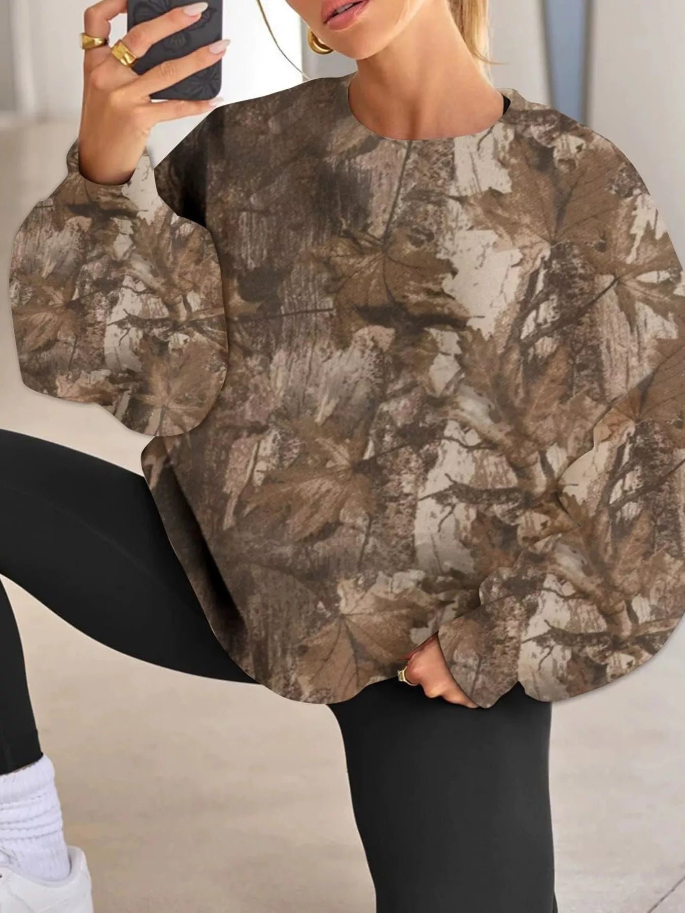 Trendsi Oversized Printed Crew Neck Sweatshirt -