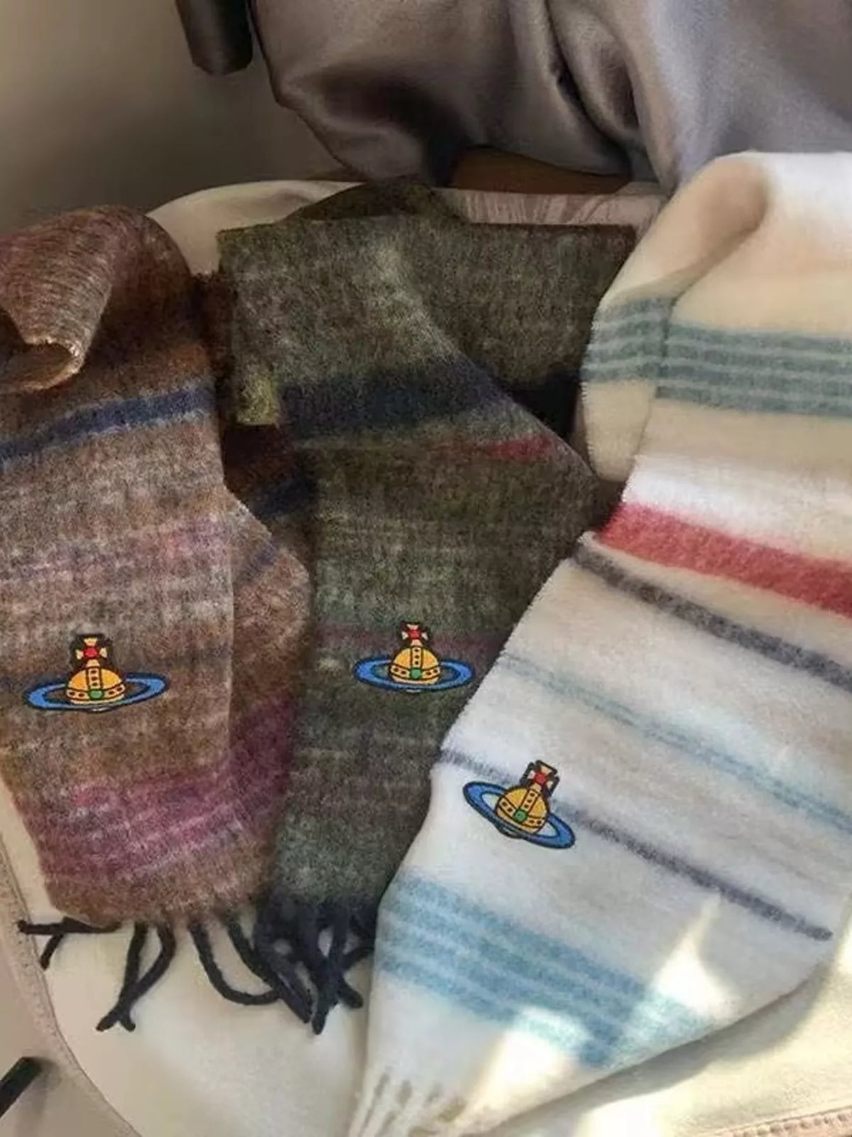 Embroidered Orb Logo Plaid Scarf, product view