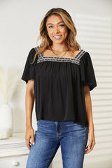 Trendsi Honey Contrast Square Neck Puff Sleeve Blouse - Shirts