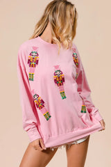 Trendsi BiBi Sequin Nutcrackers Embroidery Christmas Sweatshirt -