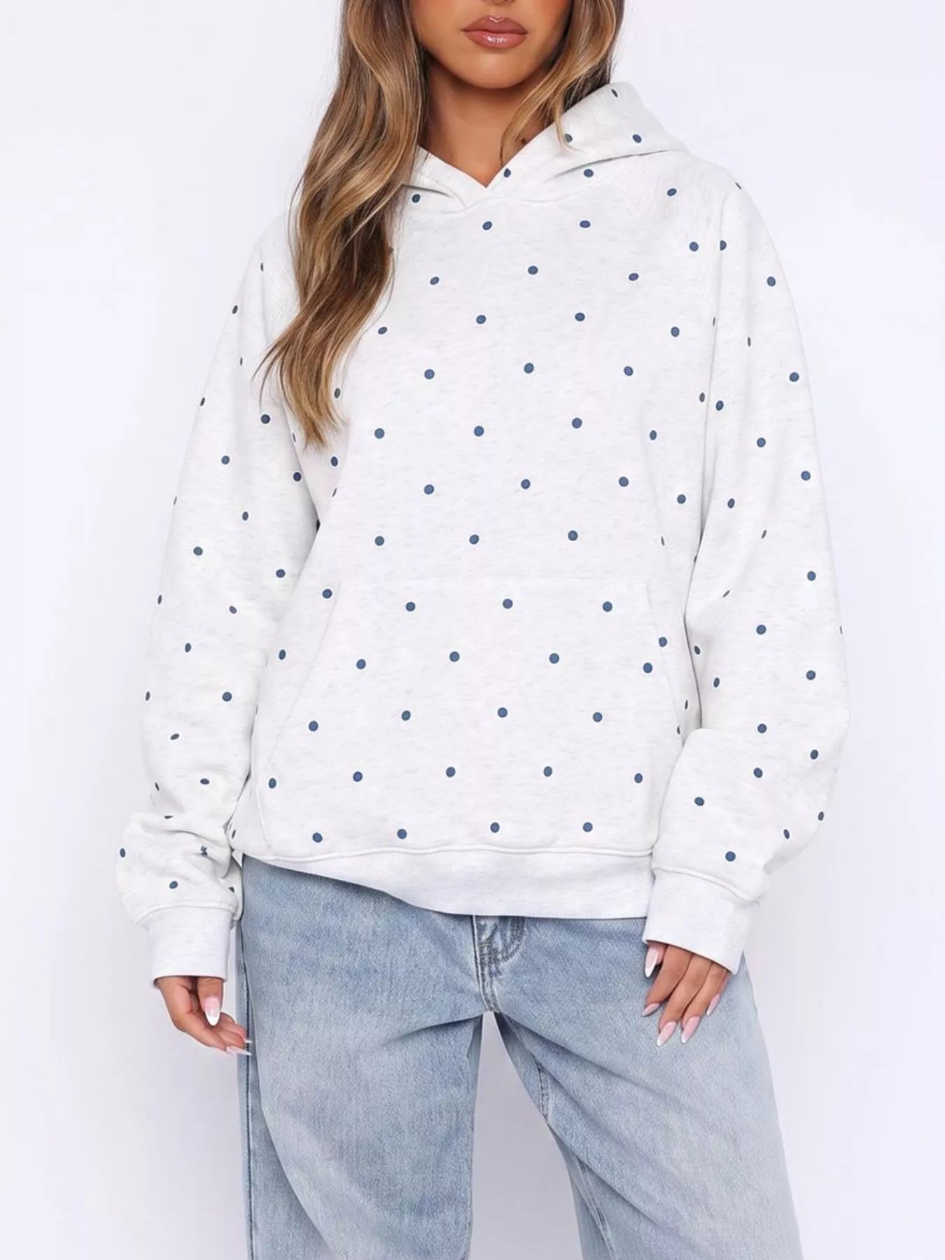 Trendsi Polka Dot Raglan Sleeve Hoodie -