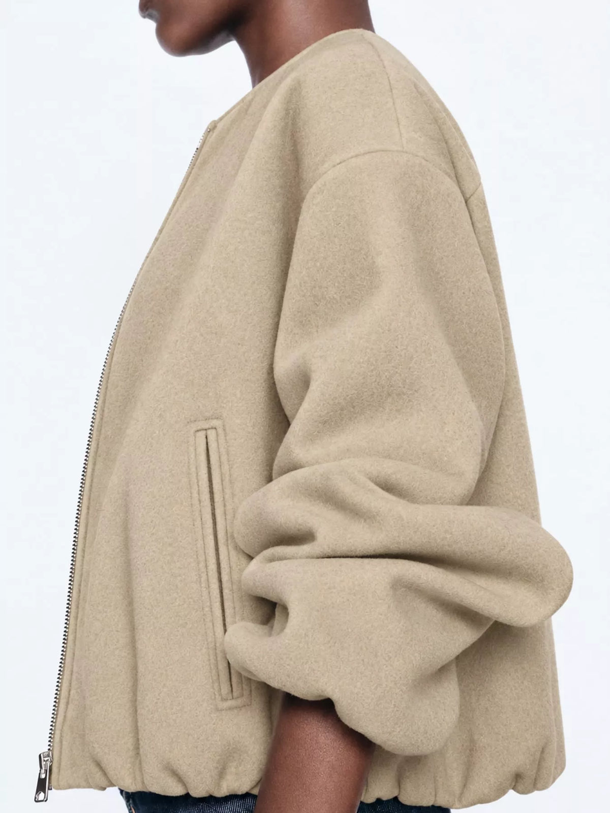 Cropped Round-Neck Zip-Up Jacket — side view