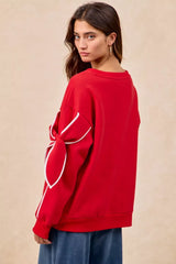 Trendsi BiBi Bow Detail Sleeves Fleece Sweatshirt -