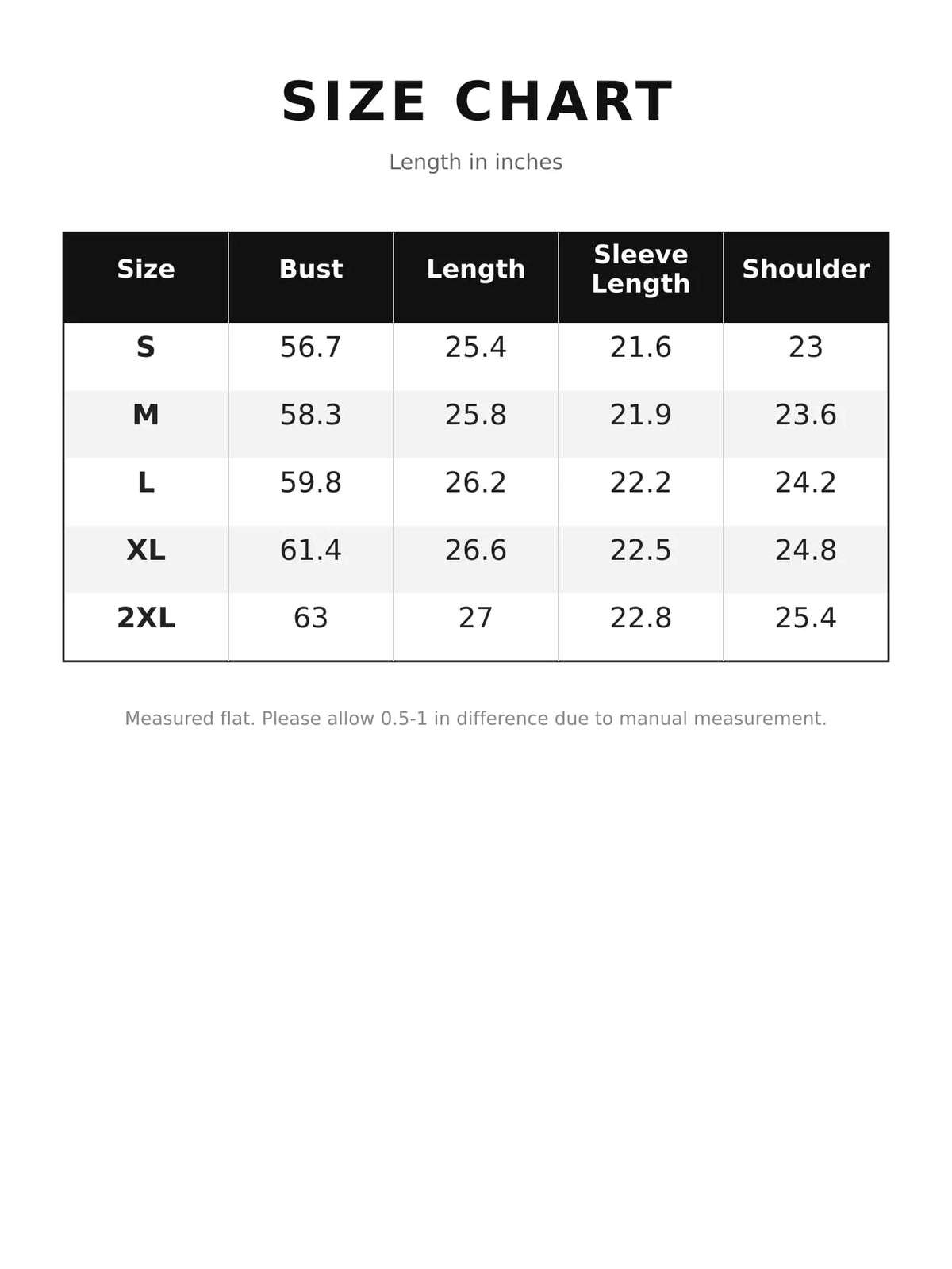 Size chart for faux fur trimmed faux suede bomber jacket