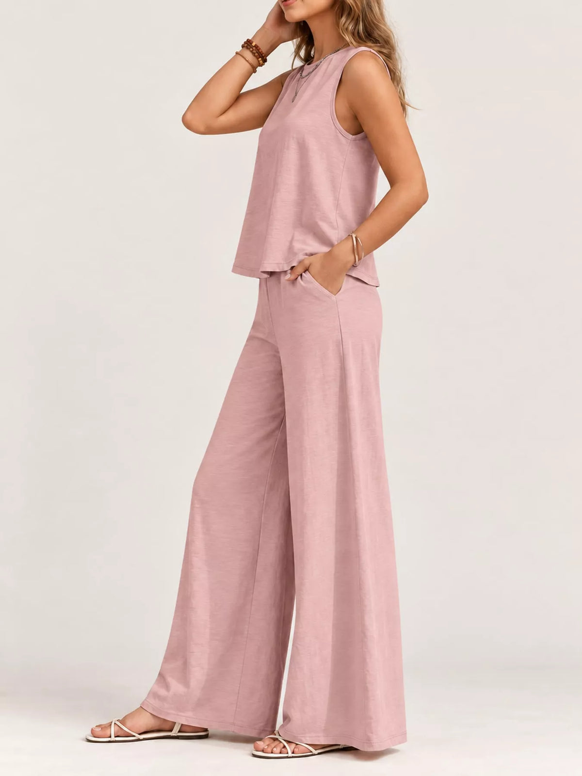 Sleeveless Tank Top and Wide-Leg Pants Set — side view