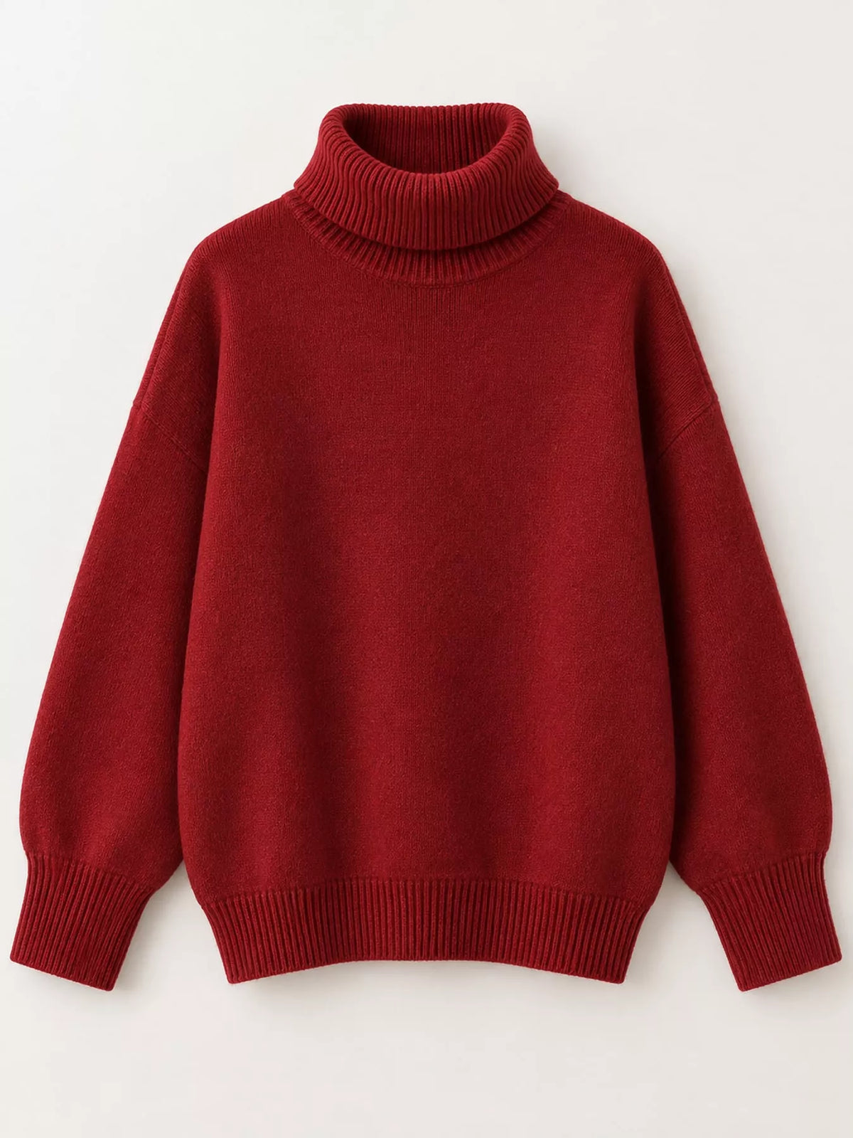 Turtleneck sweater, burgundy flat lay