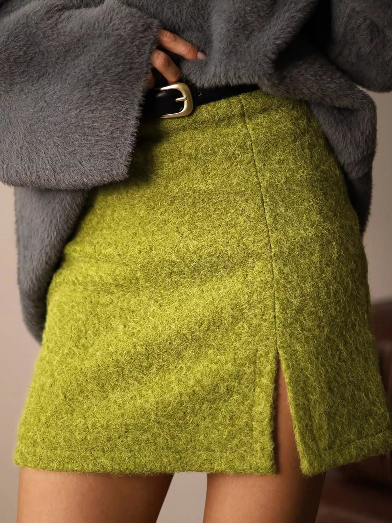 Trendsi Textured Mini Skirt with Front Slit -