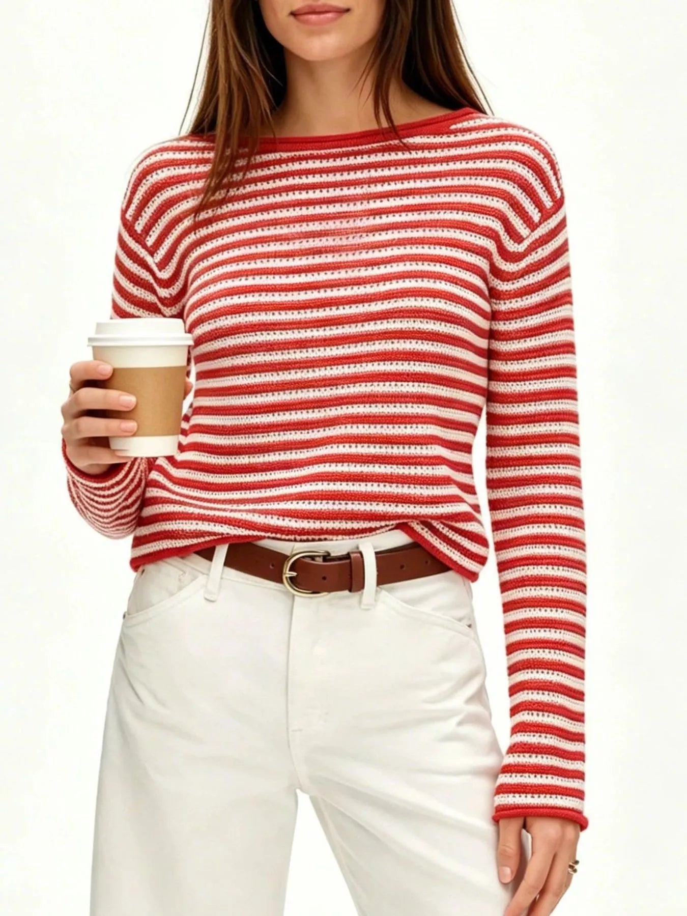 Trendsi Striped Boat Neck Knit Sweater -