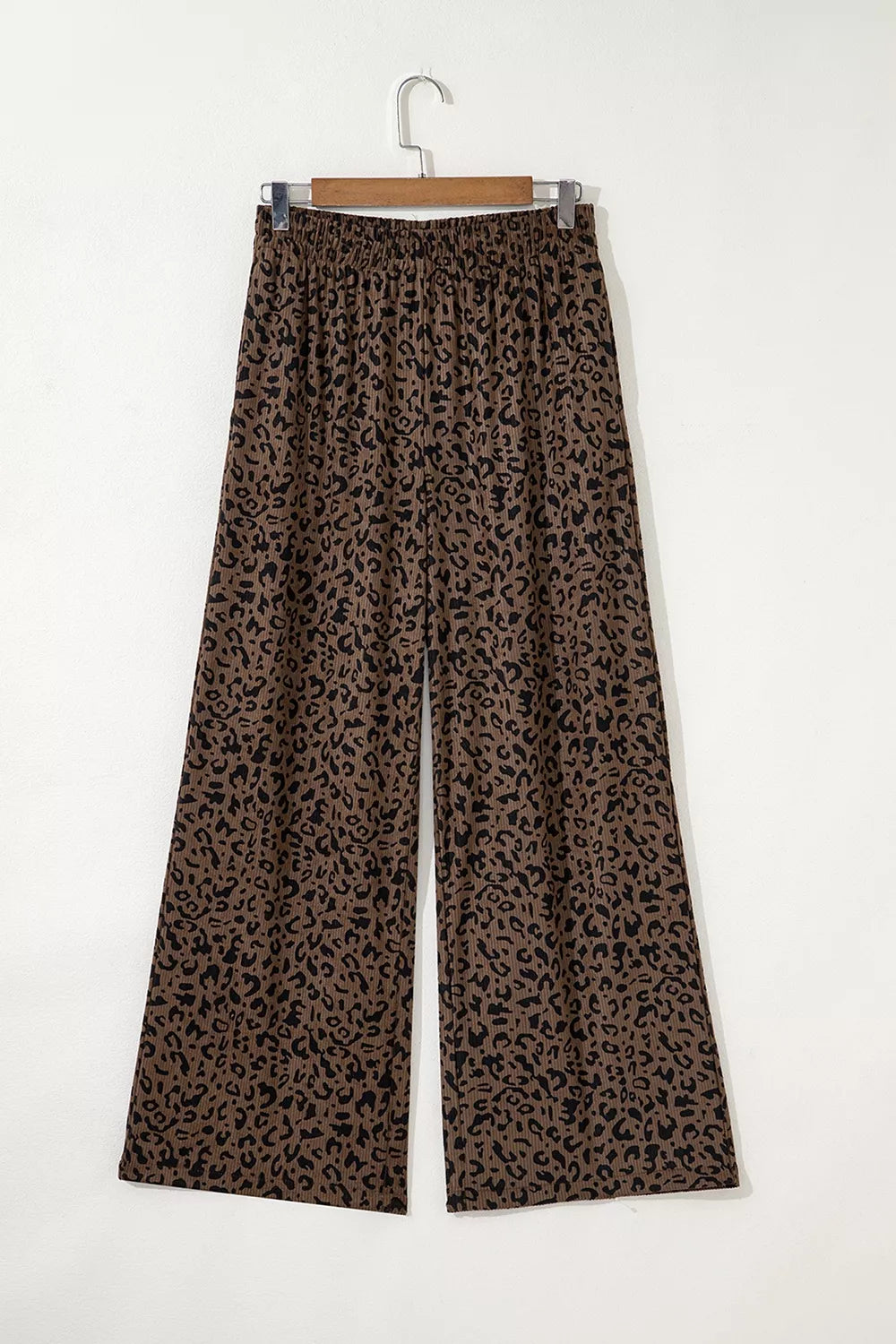 Trendsi Leopard Print Elastic High Waist Loose Corduroy Pants -
