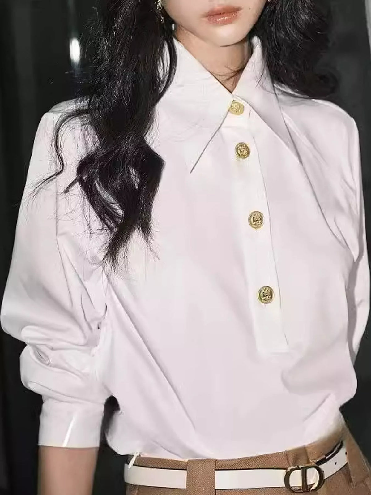 White button detail long sleeve shirt