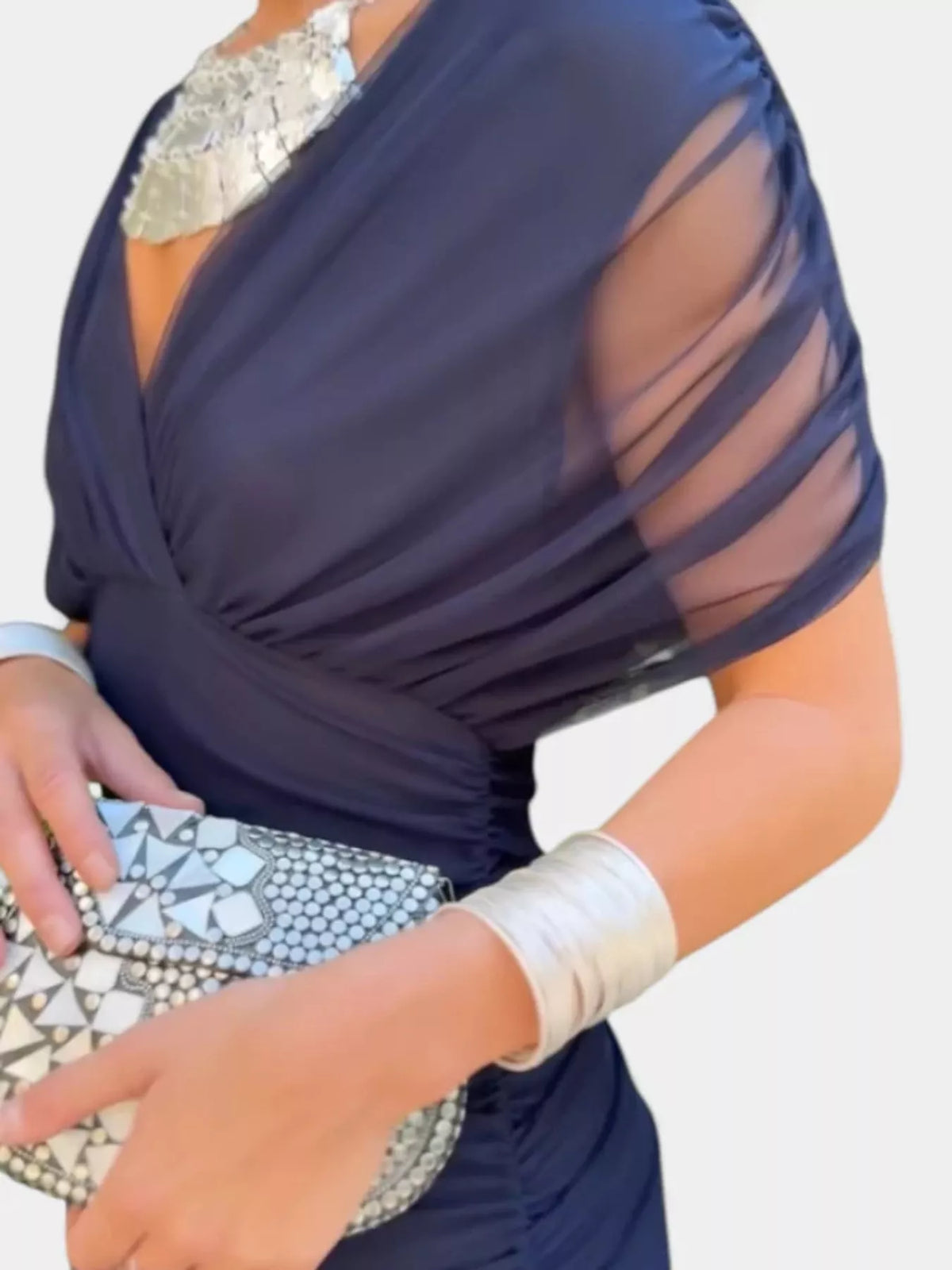 Dark Blue ruched dress, detail view